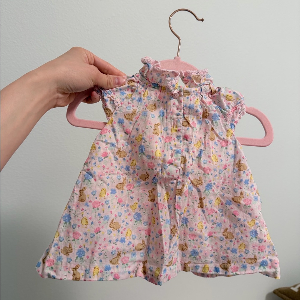 Janie and Jack Pastel Floral Bunny Cotton Dress - Pink 6-12m